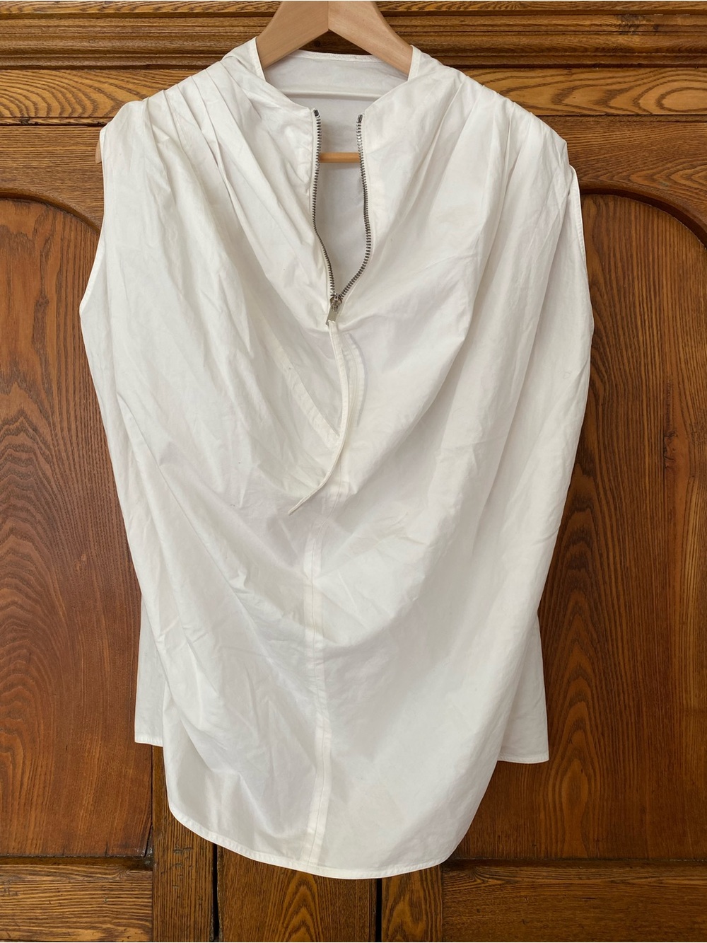 Rick Owens milk white crisp cotton zipper top cap short sleeve 10 US 44 IT 40 DE